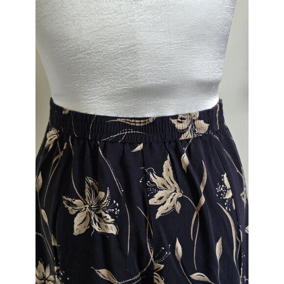Vintage 90s Dark Navy Floral Button Front High Waist A-line Midi Skirt L - Picture 7 of 8